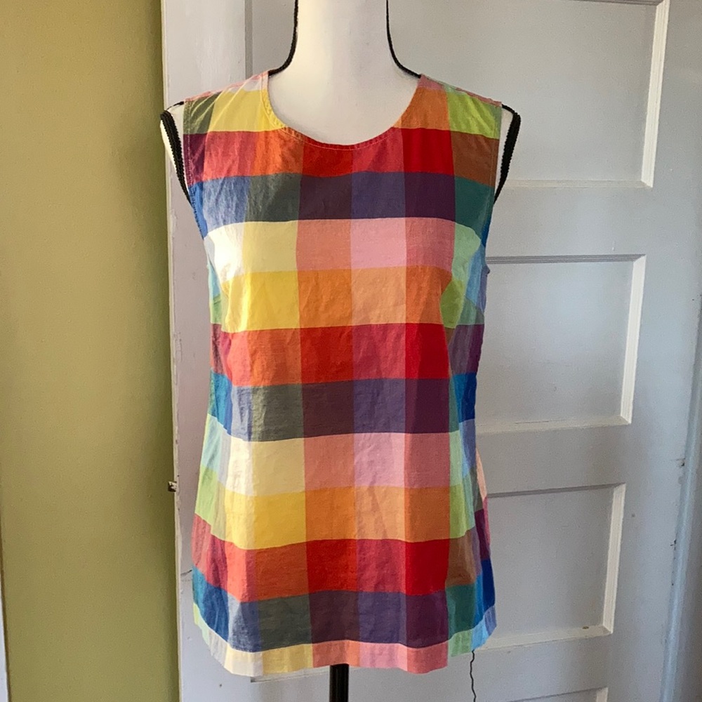 J.Crew Colorful Block Plaid Madras Sheath Top Blouse Tank sz 4